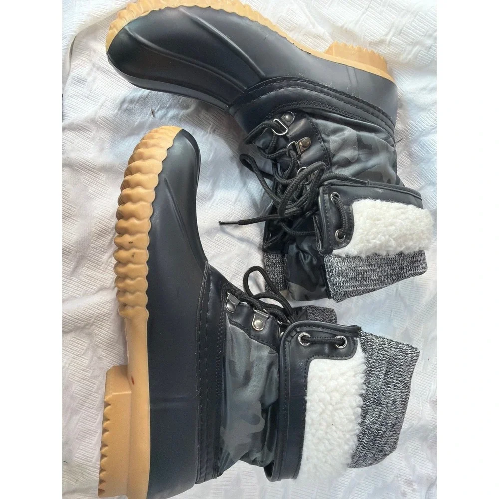 Henry Ferrera Women's Duck Boots Faux Shearling Insulated Black Camo Size 8